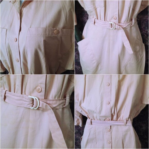Vintage 80s Byer Too! Shirtwaist Dress -M(8) Pockets Buttons Power Shoulder Pink - Picture 5 of 14